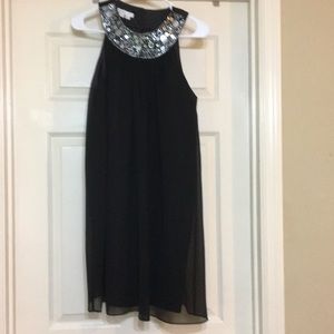 London Times Black Dress with Sequin Neckline